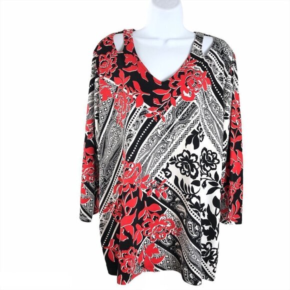 Chico's Top Floral Print Multicolored Open Shoulde - Picture 1 of 6